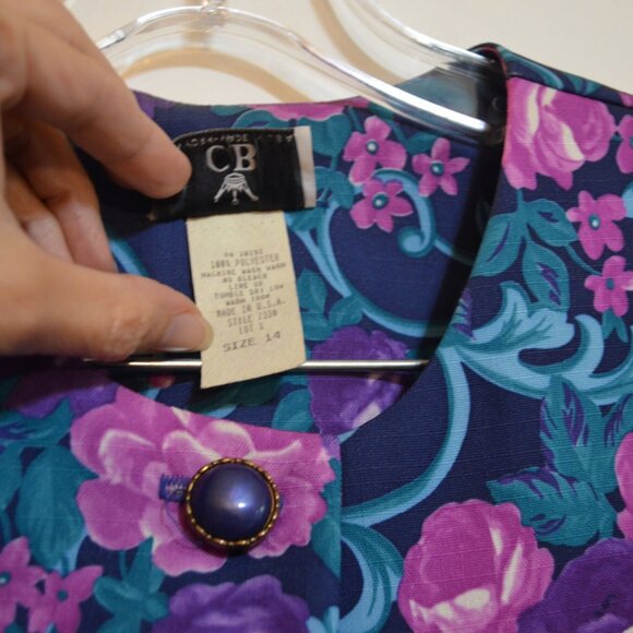 Retro NEW YORK - Made in U.S.A. Floral Prints Padded Shoulders Buttons Jacket 14 - Picture 4 of 8